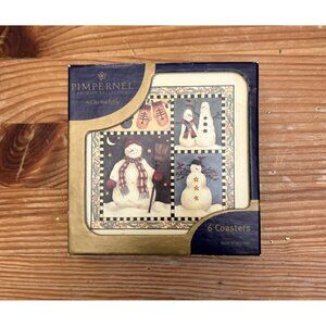Vintage Pimpernel Holiday Snowman Cork Backed Coasters Set Of 6 England